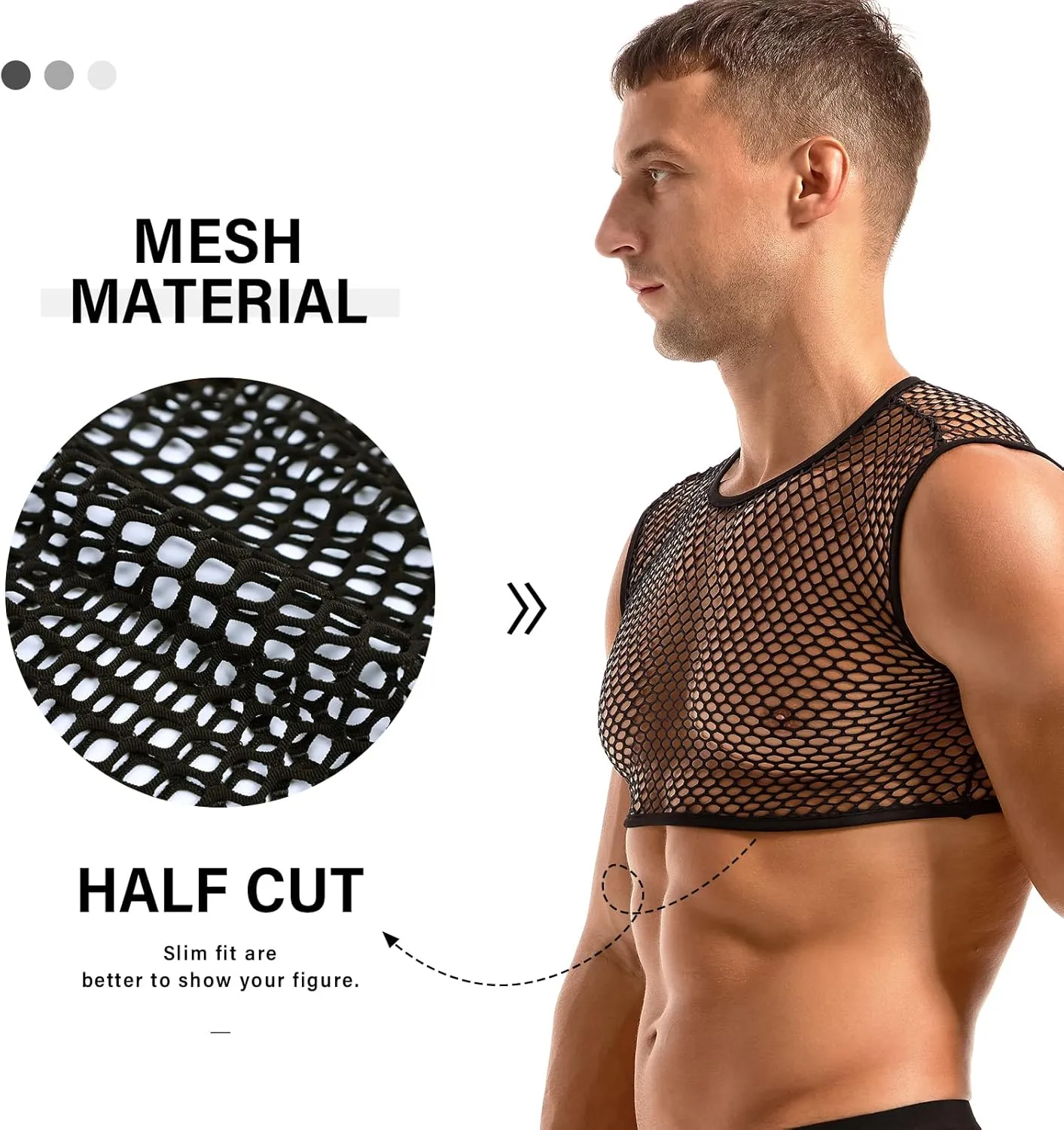 AMY COULEE Mens Fishnet Crop Top Sexy Mesh Tank Top See Through Sleeveless Undershirts Nightclub Party Vest