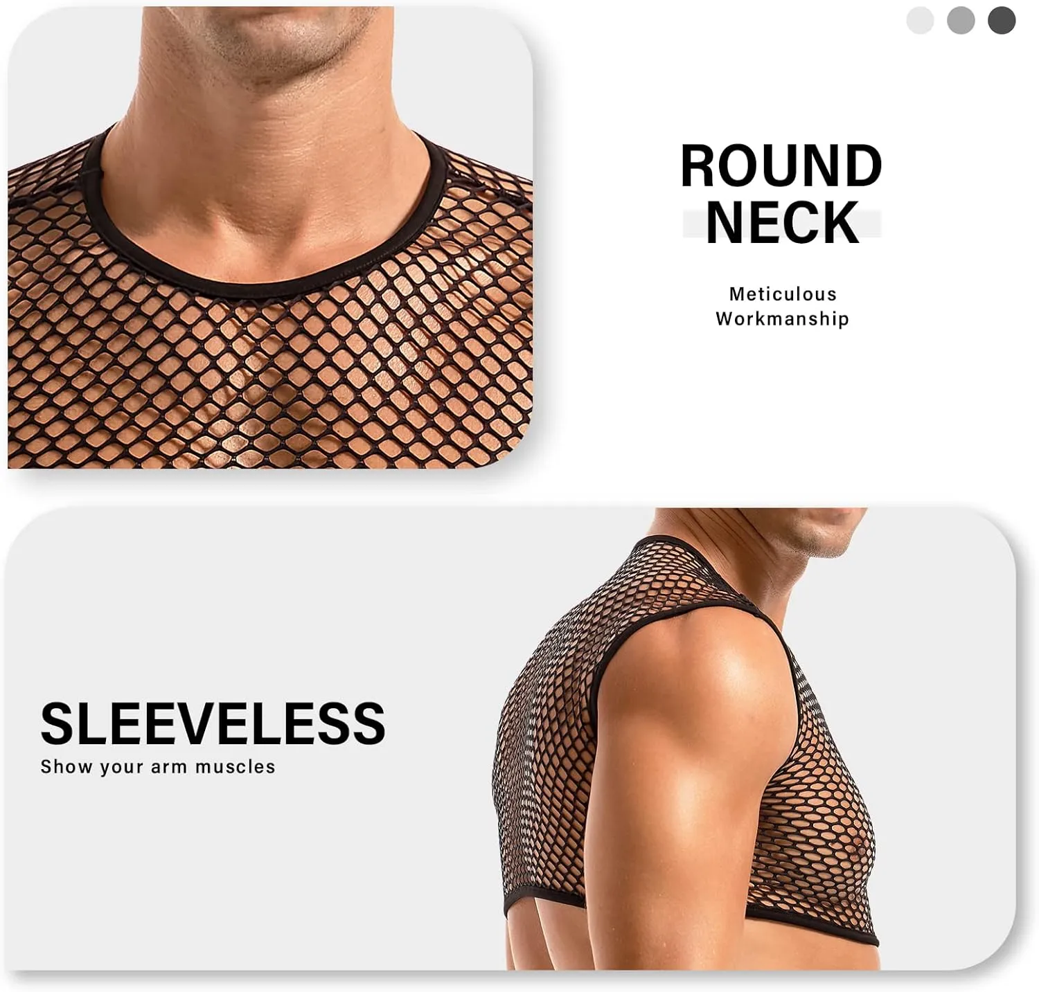 AMY COULEE Mens Fishnet Crop Top Sexy Mesh Tank Top See Through Sleeveless Undershirts Nightclub Party Vest