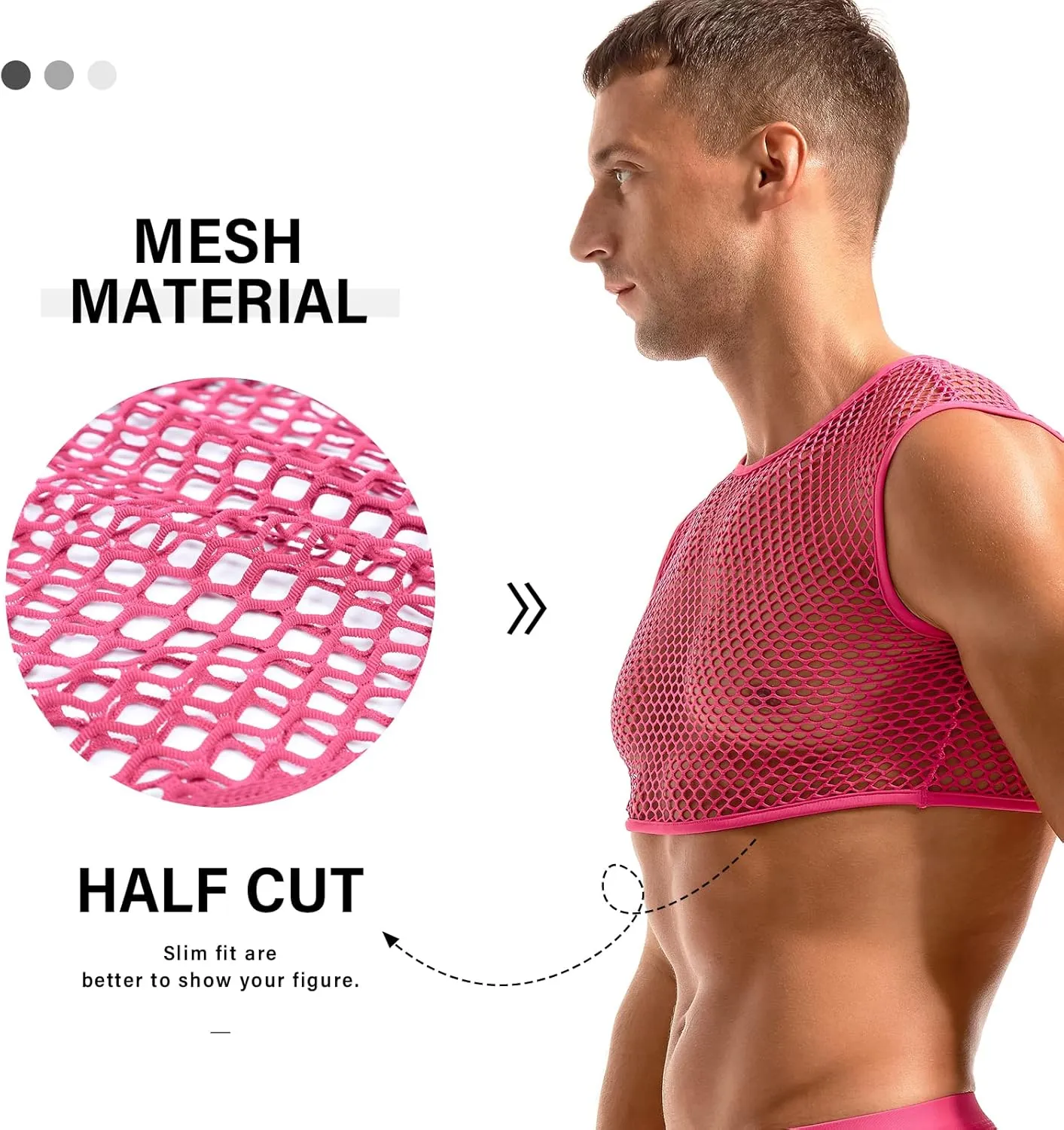 AMY COULEE Mens Fishnet Crop Top Sexy Mesh Tank Top See Through Sleeveless Undershirts Nightclub Party Vest
