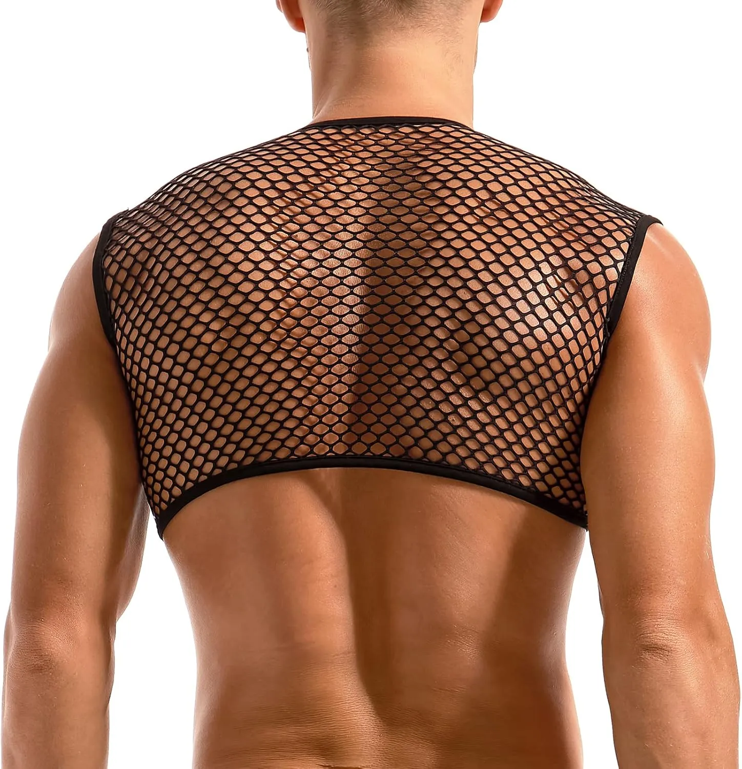 AMY COULEE Mens Fishnet Crop Top Sexy Mesh Tank Top See Through Sleeveless Undershirts Nightclub Party Vest