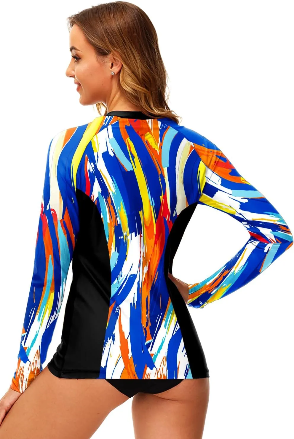 AOBUTE Women Zip Rash Guard UPF 50  Surf Swim Shirts with Thumb Hole