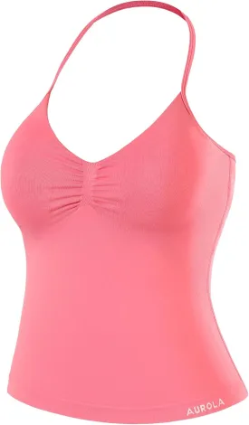 AUROLA Influence Longline Strappy Workout Halter Tops for Women,Removable Cups Padded Bras Impact Gym Yoga Sleeveless Top