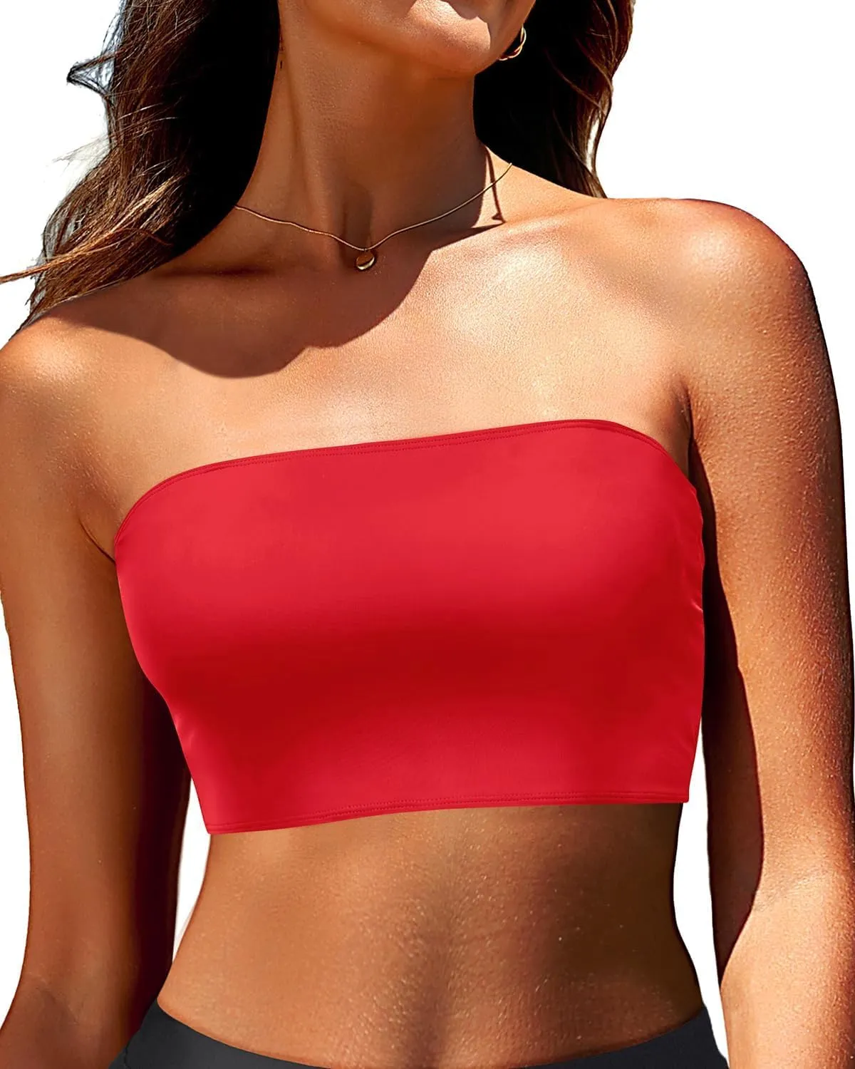 Bandeau Bikini Tops for Women - Strapless Swim Top Bathing Suit Tube Swimsuit Tops