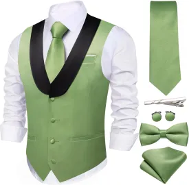Barry.Wang Mens Formal Suit Vest Casual Business Waistcoat Tie Bowtie Set Shawl Collar Slim Fit Vest Wedding Party