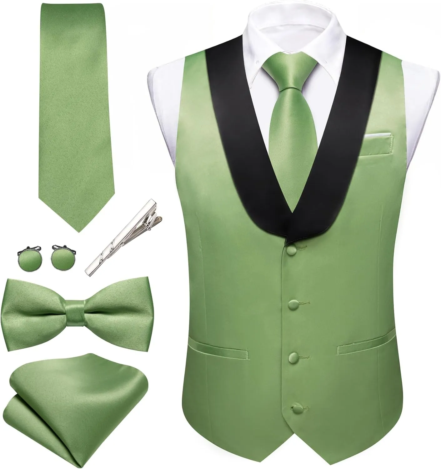 Barry.Wang Mens Formal Suit Vest Casual Business Waistcoat Tie Bowtie Set Shawl Collar Slim Fit Vest Wedding Party