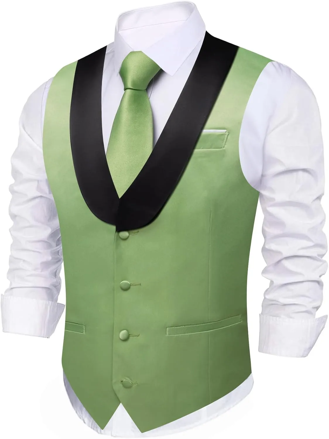 Barry.Wang Mens Formal Suit Vest Casual Business Waistcoat Tie Bowtie Set Shawl Collar Slim Fit Vest Wedding Party
