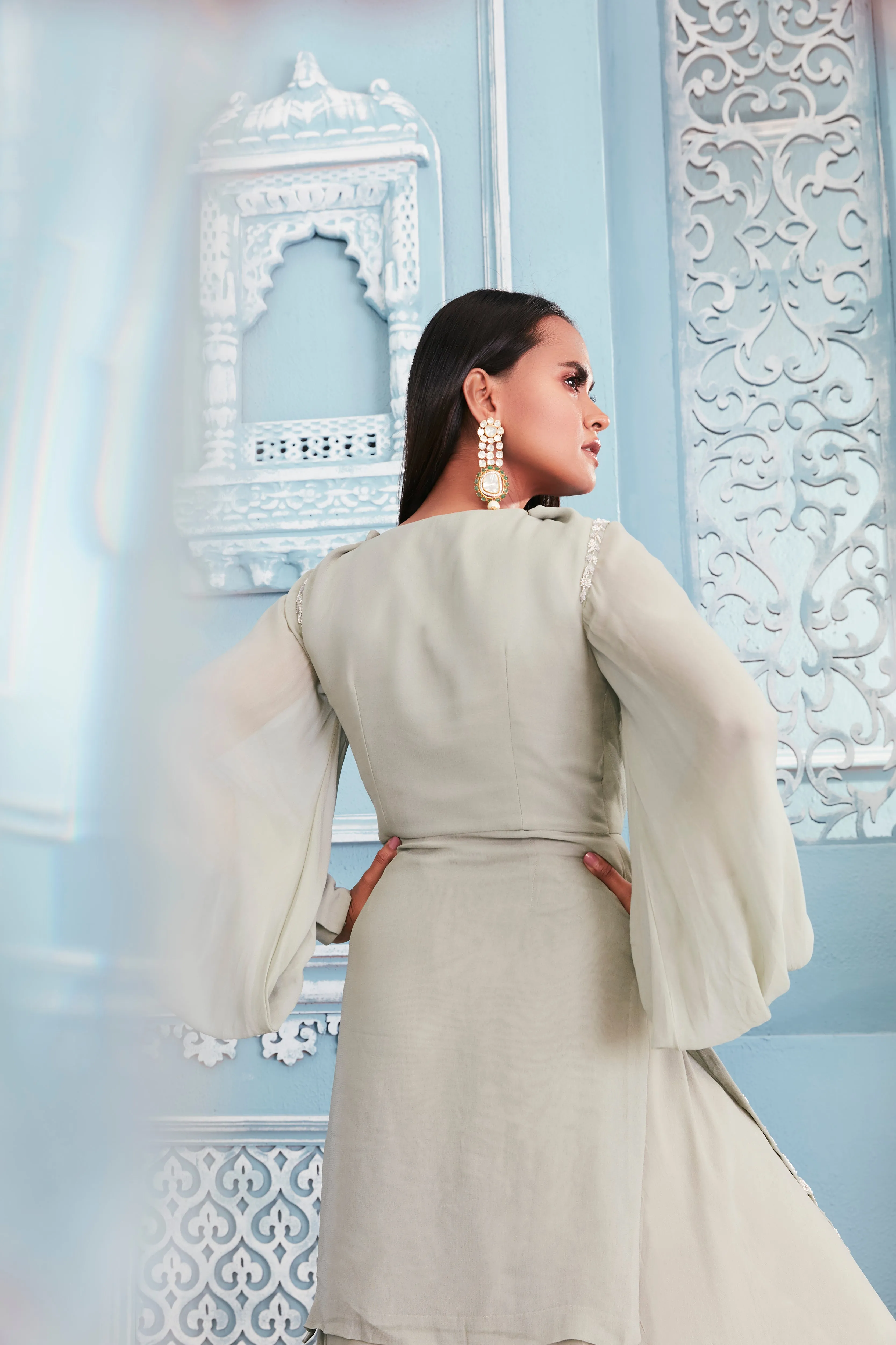 Bathrobe full sleeves shirt and palazzo set