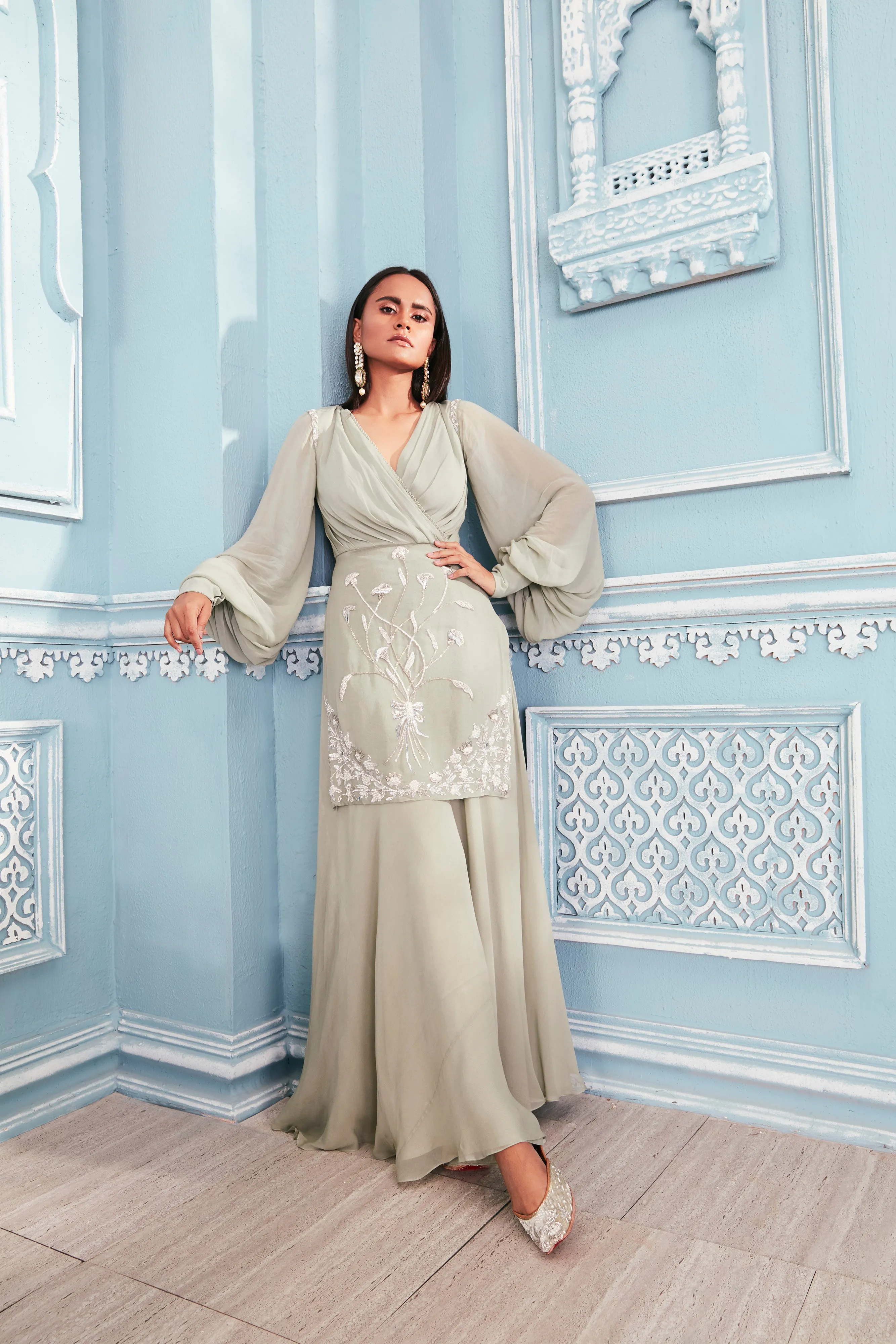 Bathrobe full sleeves shirt and palazzo set