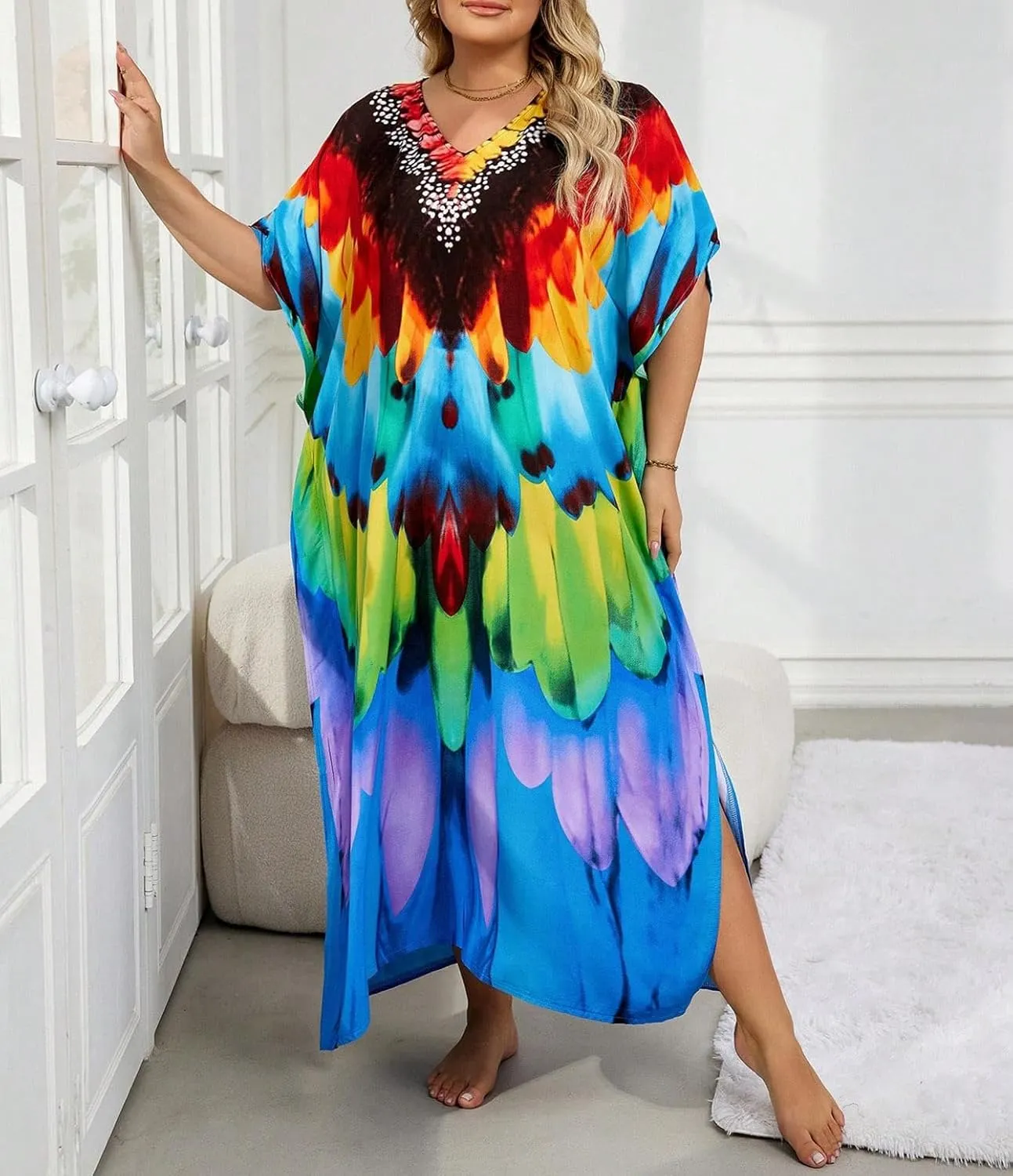 BeadChica Kaftan Dresses for Women Plus Size Summer Beach Dress with Print and Swim Cover Ups