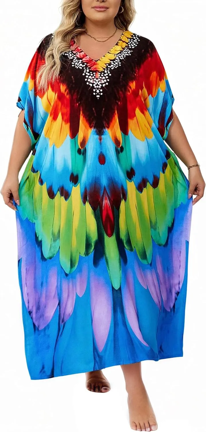 BeadChica Kaftan Dresses for Women Plus Size Summer Beach Dress with Print and Swim Cover Ups