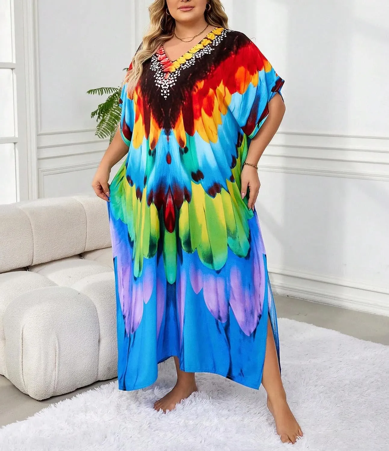 BeadChica Kaftan Dresses for Women Plus Size Summer Beach Dress with Print and Swim Cover Ups