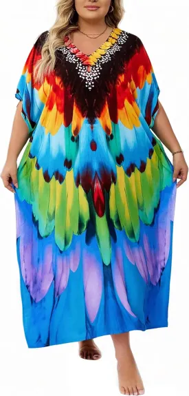 BeadChica Kaftan Dresses for Women Plus Size Summer Beach Dress with Print and Swim Cover Ups