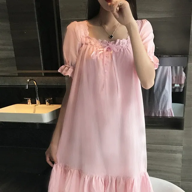 Brand Sleep Lounge Women Sleepwear Cotton Nightgowns Sexy Indoor Clothing Home Dress White Nightdress Princess Dress Plus Size