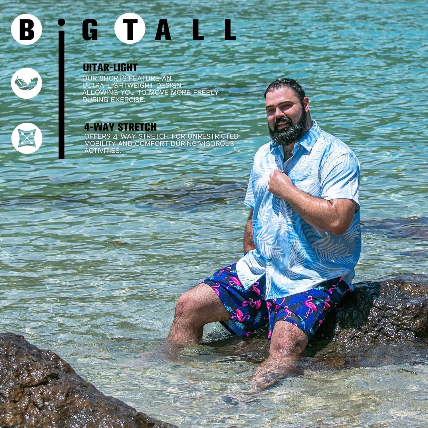BRISIRA Big and Tall Hawaiian Shirts for Men Button Down Short Sleeves Shirts Beach Tropical Aloha Shirt with Pocket LT-6XLT