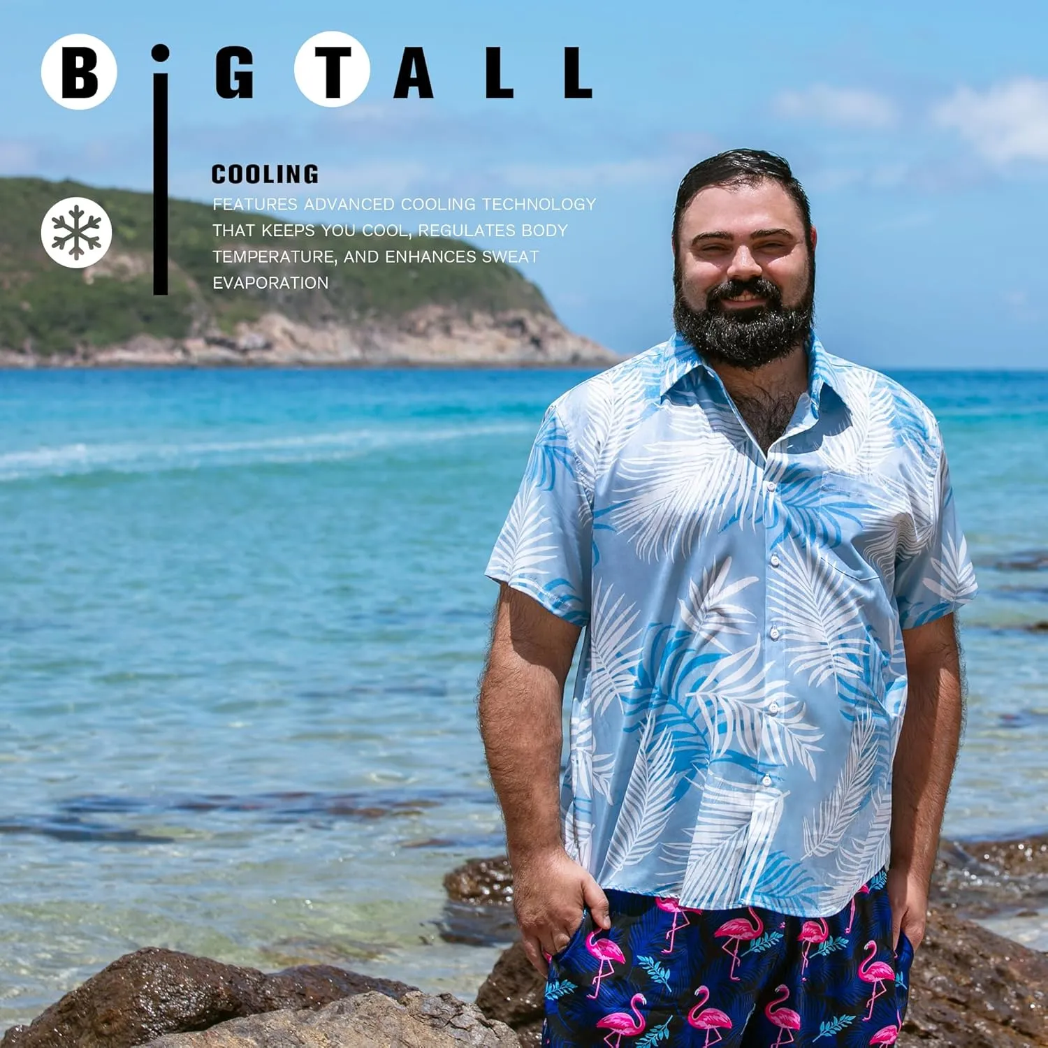BRISIRA Big and Tall Hawaiian Shirts for Men Button Down Short Sleeves Shirts Beach Tropical Aloha Shirt with Pocket LT-6XLT