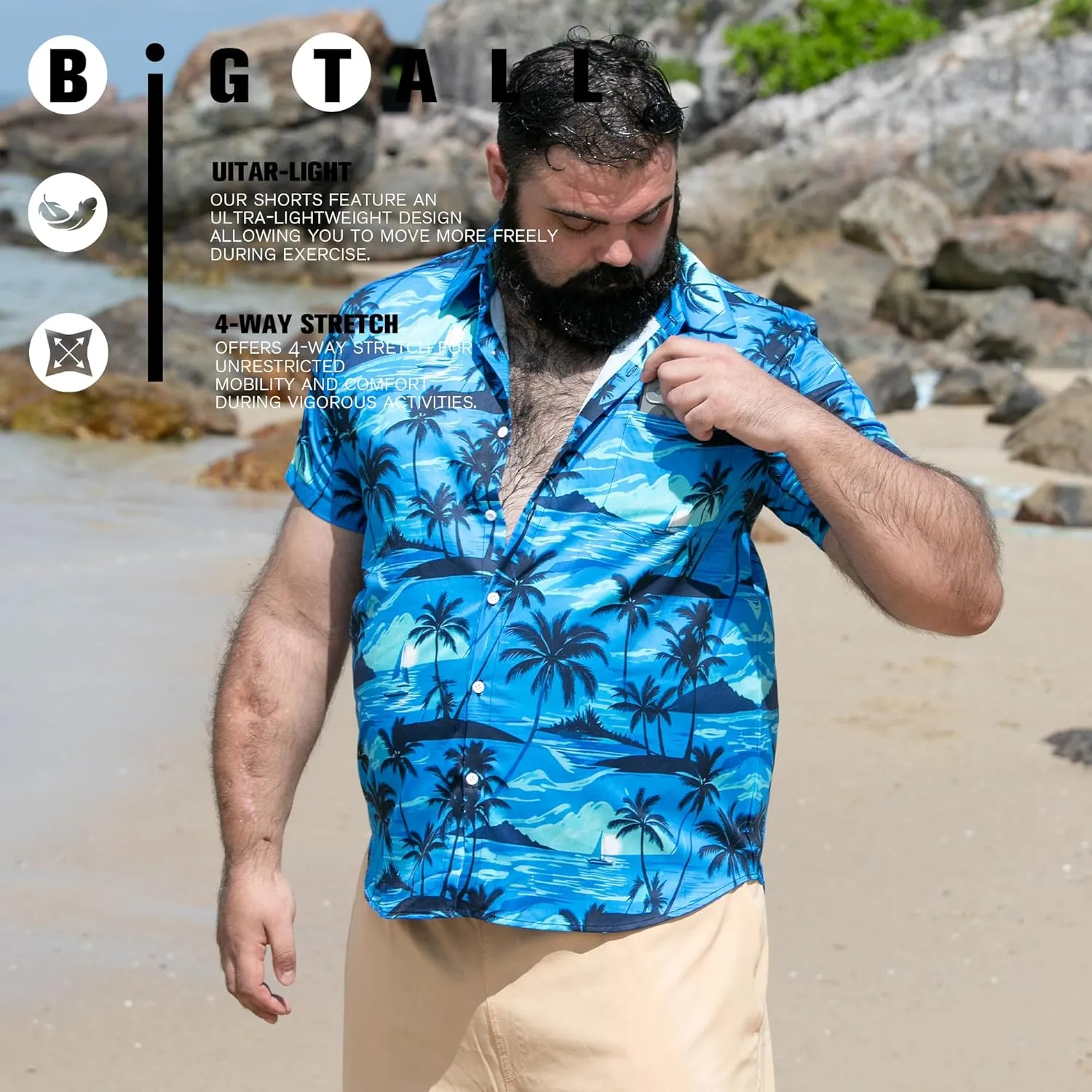BRISIRA Big and Tall Hawaiian Shirts for Men Button Down Short Sleeves Shirts Beach Tropical Aloha Shirt with Pocket LT-6XLT