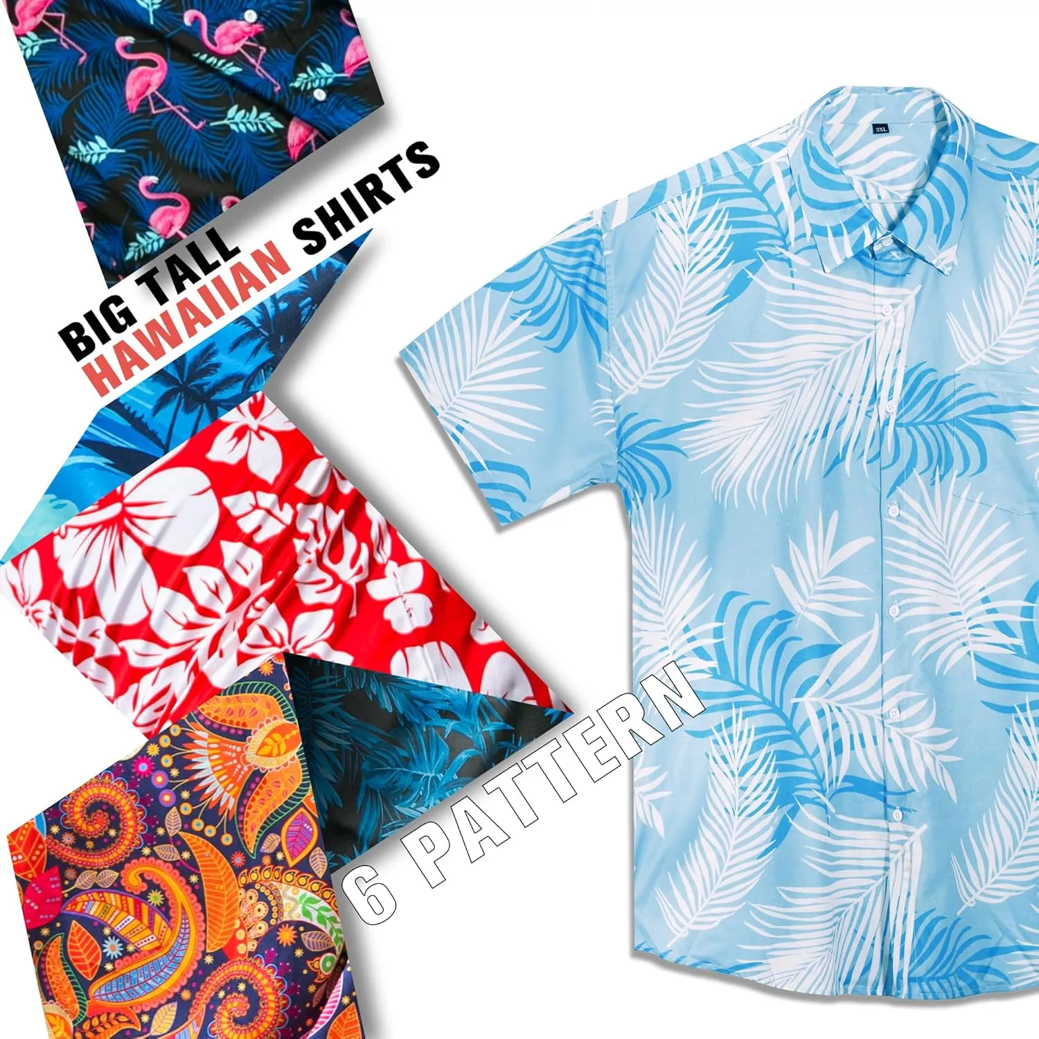 BRISIRA Big and Tall Hawaiian Shirts for Men Button Down Short Sleeves Shirts Beach Tropical Aloha Shirt with Pocket LT-6XLT