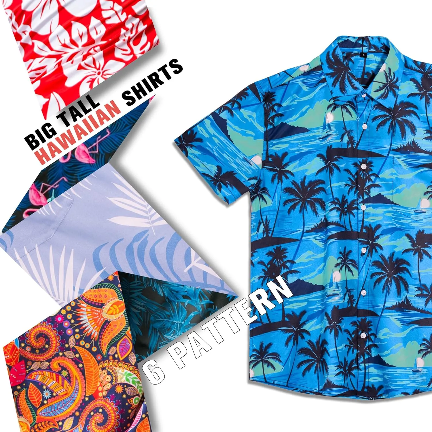 BRISIRA Big and Tall Hawaiian Shirts for Men Button Down Short Sleeves Shirts Beach Tropical Aloha Shirt with Pocket LT-6XLT