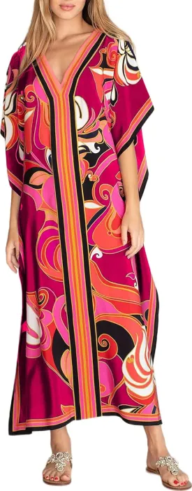 Cashew Flower Silk Caftan Women Vneck beach Cover up Caftans Loose Plus Size Floral Print Side Split Kaftan Dresses