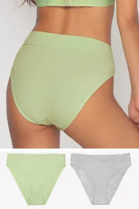 Comfort Cotton High-Waisted  Brief  Panty 2 Pack | Glass Green/Heather Grey