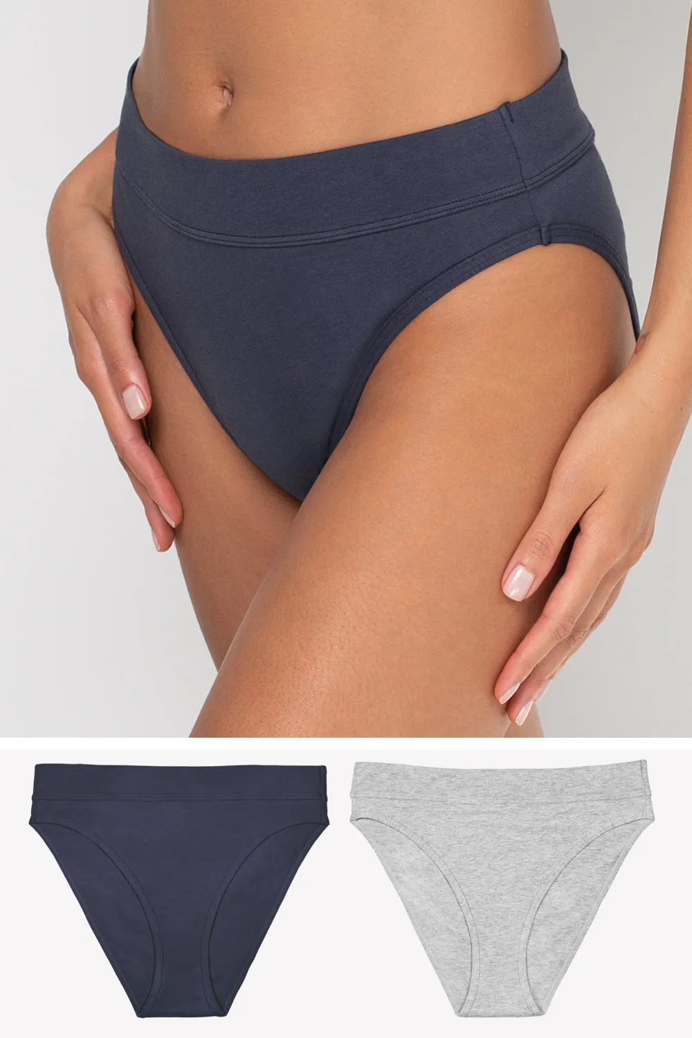 Comfort Cotton High-Waisted  Brief  Panty 2 Pack | Navy Highlight/Grey Heather