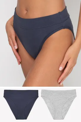 Comfort Cotton High-Waisted  Brief  Panty 2 Pack | Navy Highlight/Grey Heather