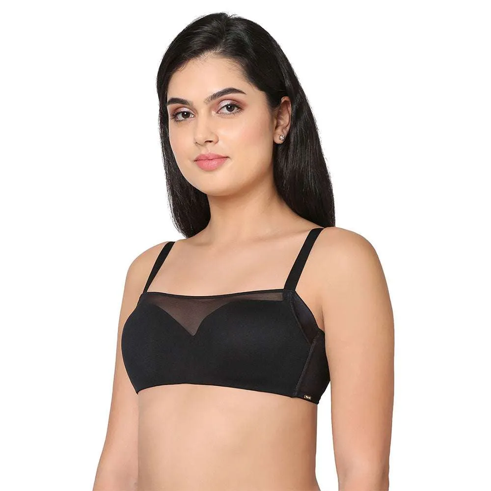 Contour Padded Wired 3/4th Cup Full Coverage Mesh Fashion Bra - Black