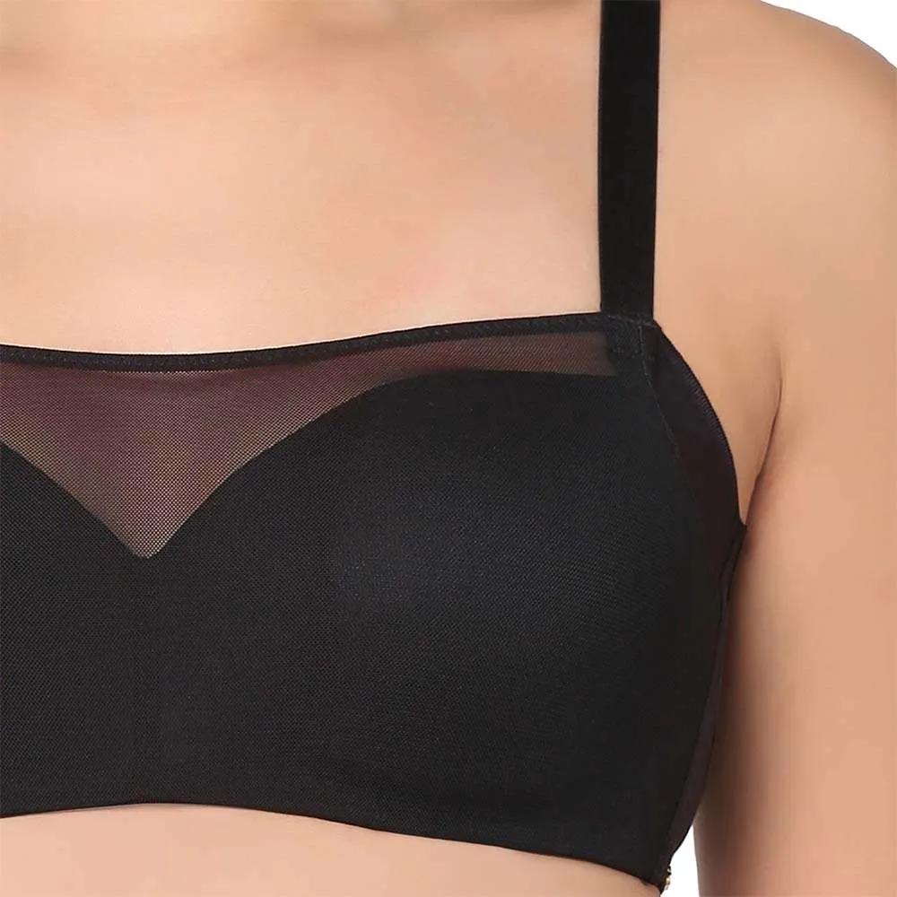 Contour Padded Wired 3/4th Cup Full Coverage Mesh Fashion Bra - Black