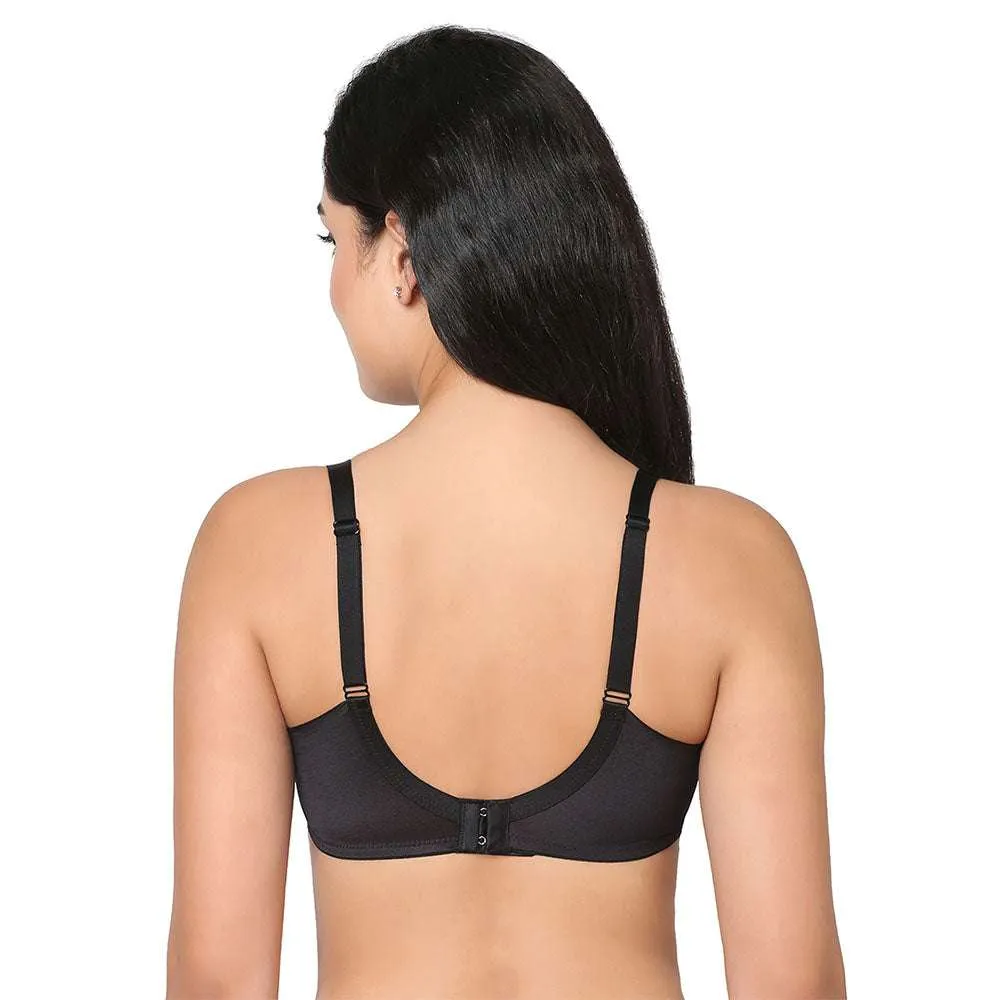 Contour Padded Wired 3/4th Cup Full Coverage Mesh Fashion Bra - Black