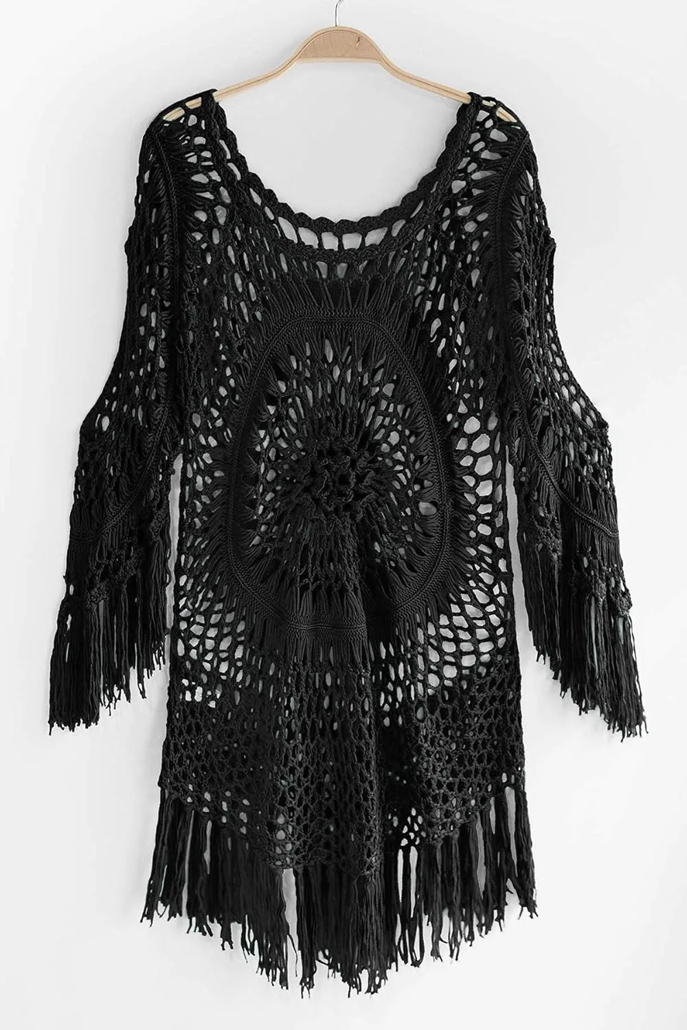 CUPSHE Womens Cover Up Crochet Poncho Swimsuit Tassel Dresses Hollow Out S-XXL 2025