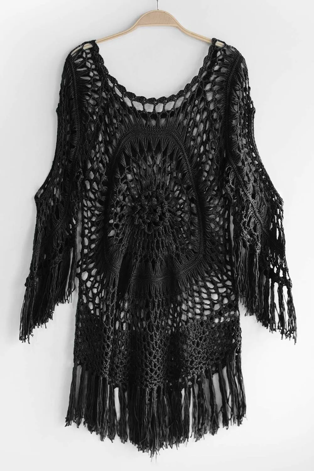 CUPSHE Womens Cover Up Crochet Poncho Swimsuit Tassel Dresses Hollow Out S-XXL 2025
