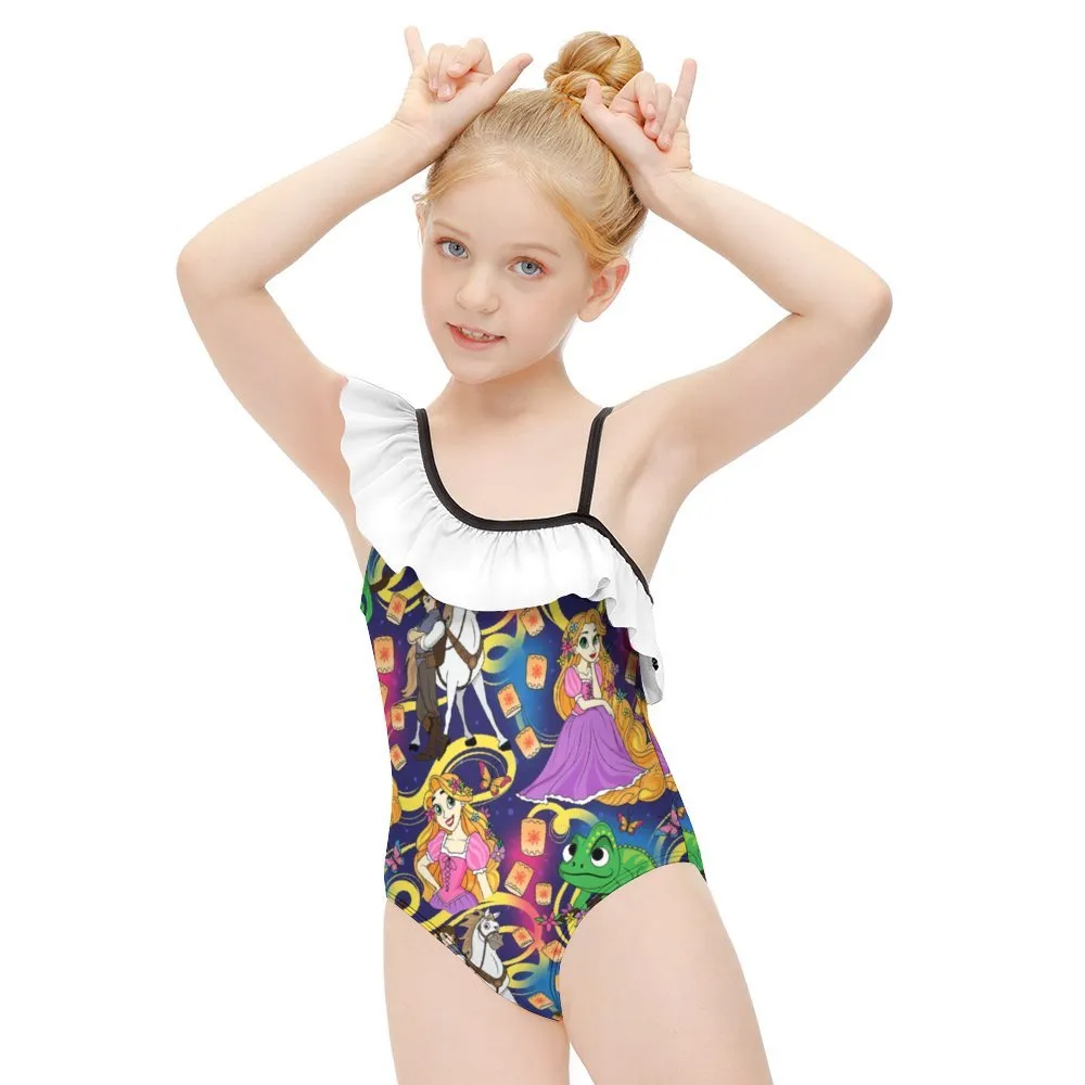 Disney Tangled Rapunzel At Last I See The Light Girls Flounce One-Piece Swimsuit