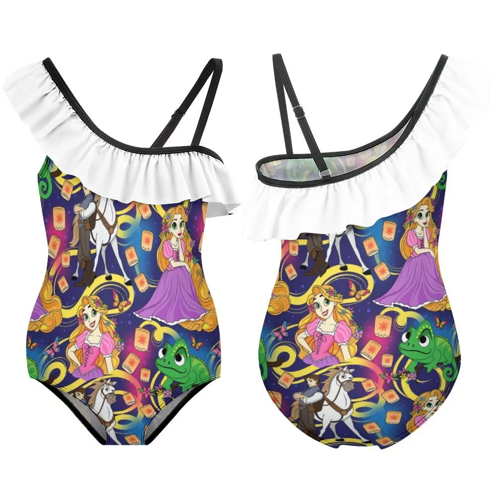 Disney Tangled Rapunzel At Last I See The Light Girls Flounce One-Piece Swimsuit