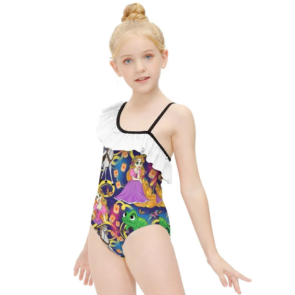 Disney Tangled Rapunzel At Last I See The Light Girls Flounce One-Piece Swimsuit