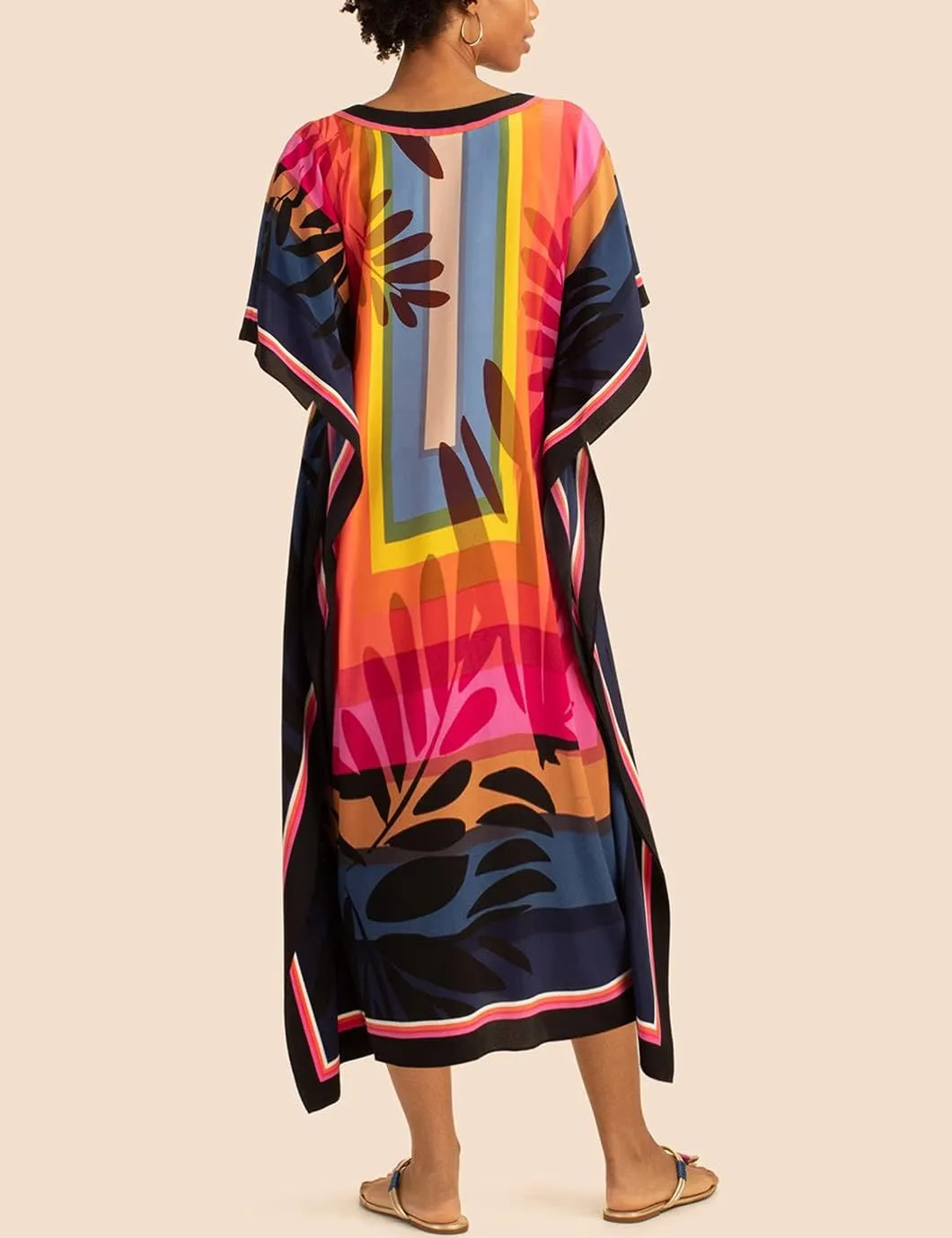 Eddoyee Women Long Print Swimwear Cover Up Sexy V Neck Side Split Beach Caftans Lounge Dresses