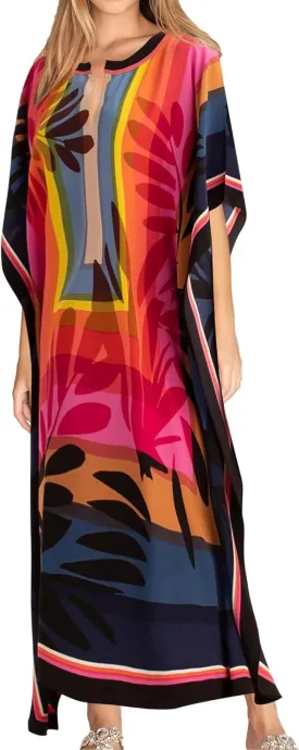 Eddoyee Women Long Print Swimwear Cover Up Sexy V Neck Side Split Beach Caftans Lounge Dresses