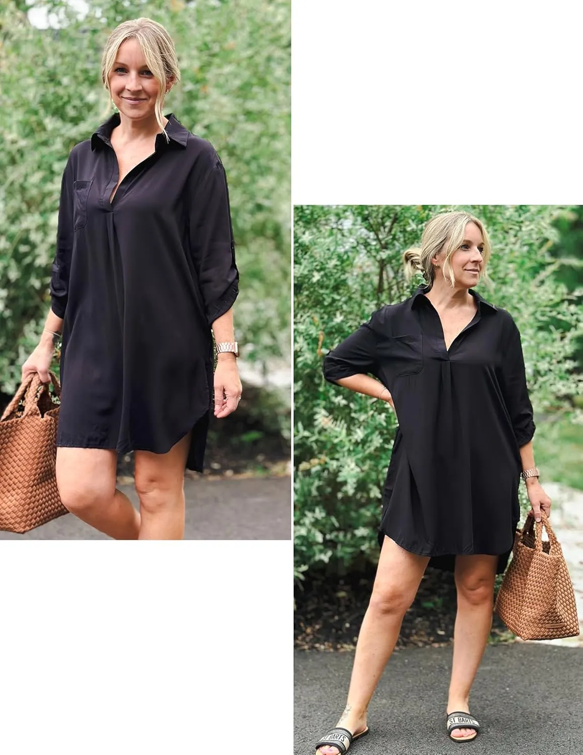 Ekouaer Beach Cover Ups for Women V Neck Bathing Suit Cover Up Bikini Swimsuit Coverup Beach Dress Shirt S-3XL