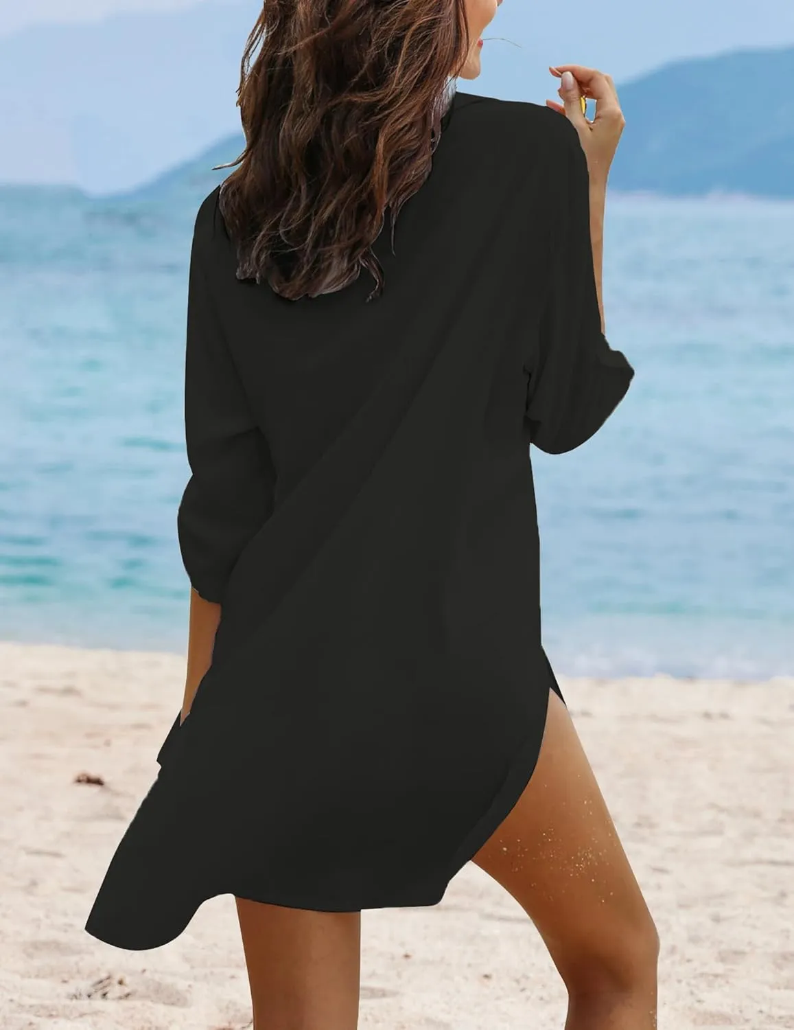 Ekouaer Beach Cover Ups for Women V Neck Bathing Suit Cover Up Bikini Swimsuit Coverup Beach Dress Shirt S-3XL