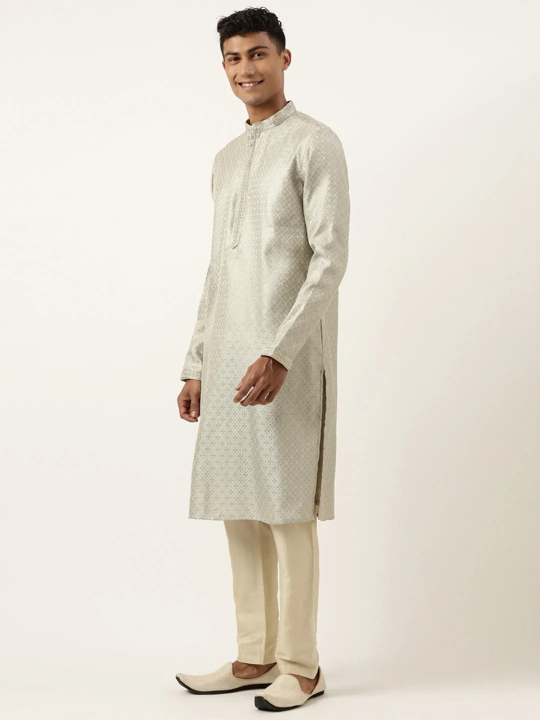 Festive Grey Zari Kurta Set