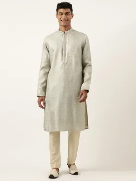 Festive Grey Zari Kurta Set