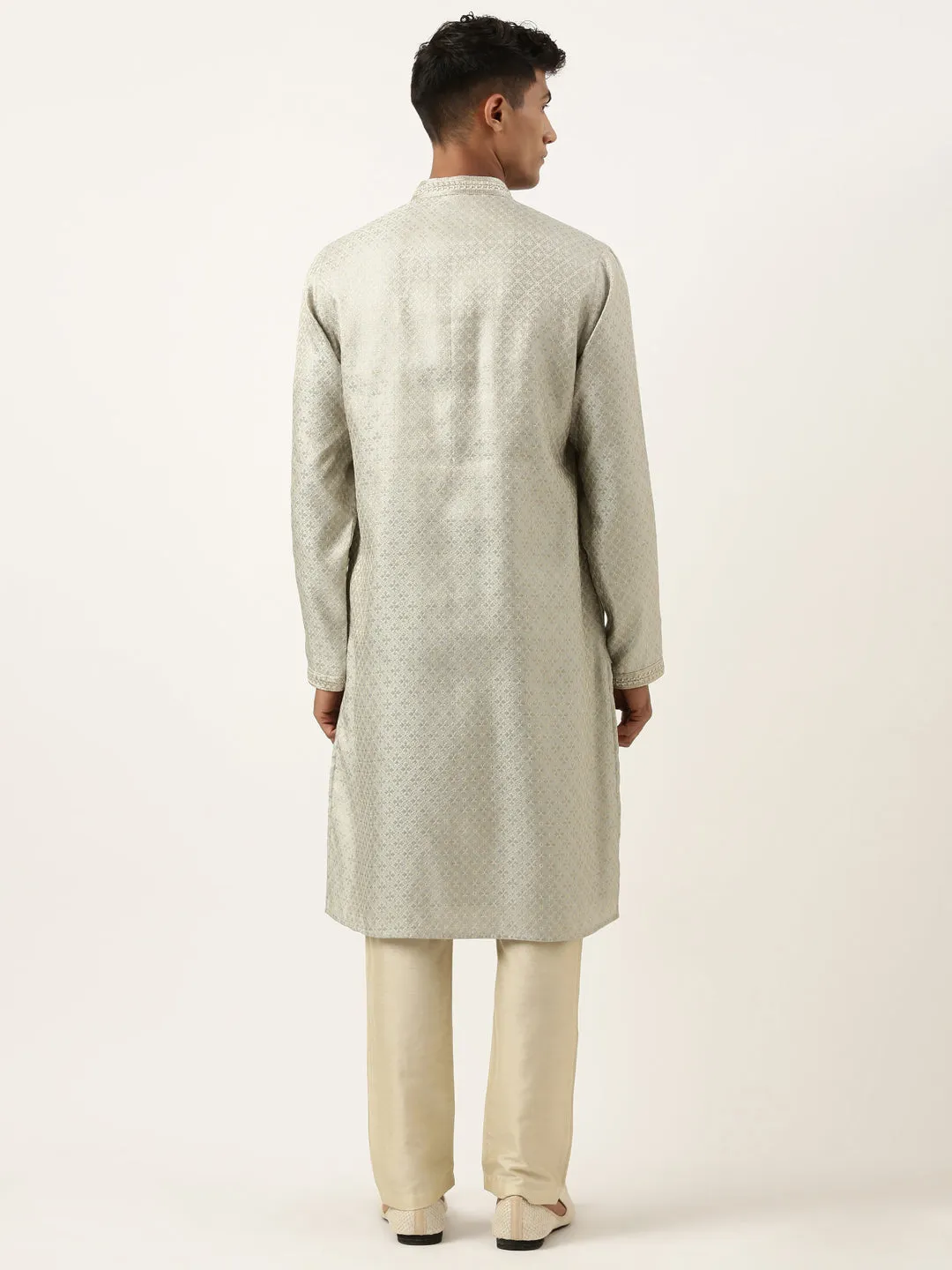 Festive Grey Zari Kurta Set