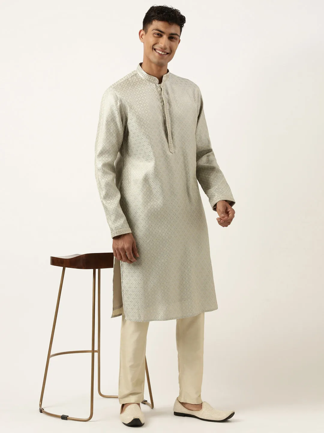 Festive Grey Zari Kurta Set