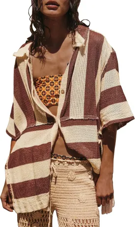 Gacaky Women's Lightweight Button Down Shirt 2025 Summer Swimsuit Crochet Swim Cover Up Beach Shirt Tops Vacation Outfits