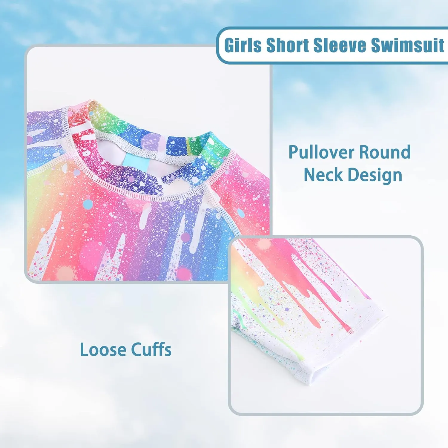 Girls Short Sleeve Swim Shirt for Kids Girls Rash Guard Swimsuits with UPF 50  Sun Protection Swim Top 3-16 Years