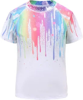 Girls Short Sleeve Swim Shirt for Kids Girls Rash Guard Swimsuits with UPF 50  Sun Protection Swim Top 3-16 Years
