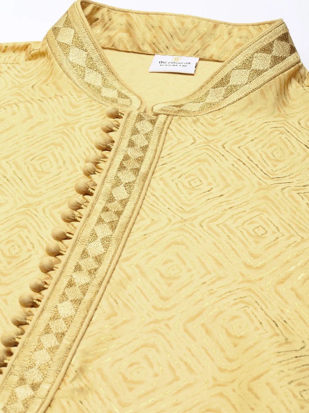 Golden Art Silk Kurta Set with Shining Golden Khadi Print