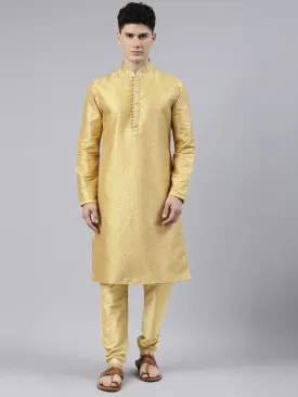 Golden Art Silk Kurta Set with Shining Golden Khadi Print