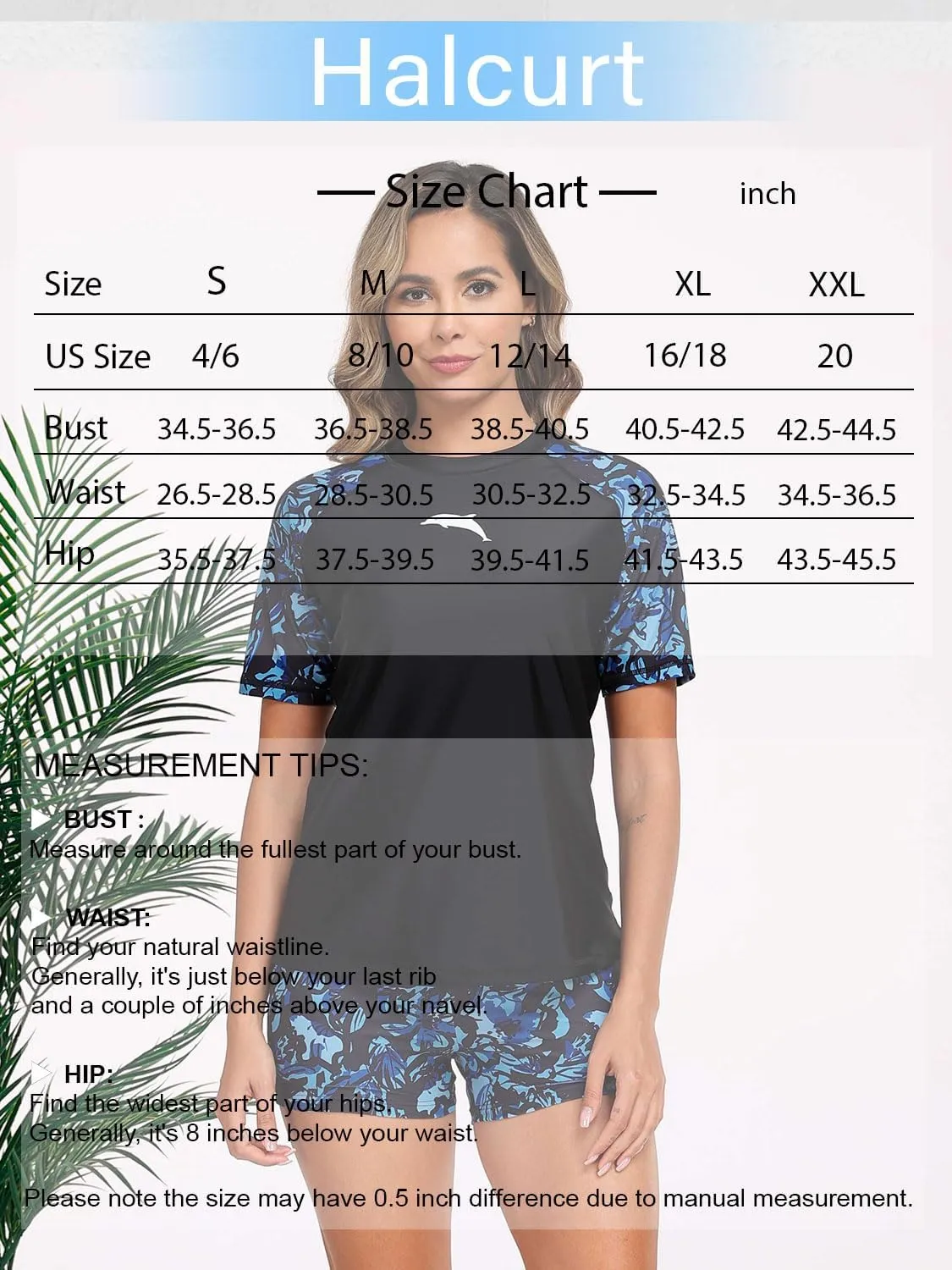Halcurt Women Short Sleeve Two Piece Rash Guard Set UPF 50 Swim Shirt with Board Shorts