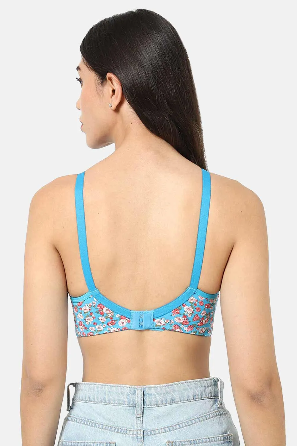 High Coverage Cotton Blend Non-Padded Non-Wired Intimacy T-Shirt Saree Bra - ES02 - Blue Shade