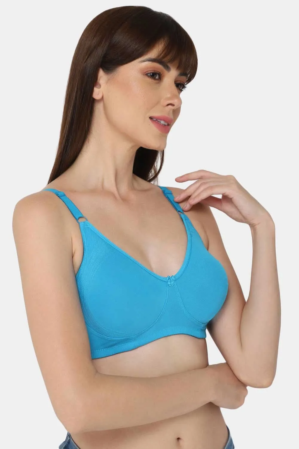 High Coverage Cotton Blend Non-Padded Non-Wired Intimacy T-Shirt Saree Bra - ES02 - Blue Shade